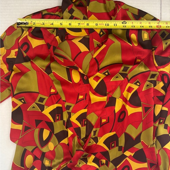 JULIANA COLLEZIONE 100% Silk Psychedelic Long Sleeve Front Tie Button Up Top SZ6 - Picture 4 of 7